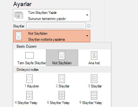 notları yazdır seçeneği ekran görüntüsü