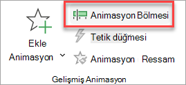 Animasyonlar sekmesinde Animasyon Bölmesi geçiş düğmesinin bulunduğu yer.