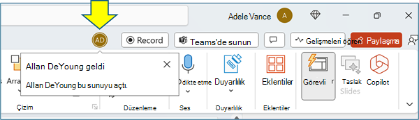 PowerPoint işbirliği ekranı