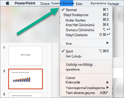 PowerPoint'te Görünüm menüsü