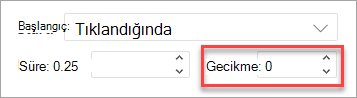 The Delay field when applying an animation in Web üzerinde PowerPointWeb üzerinde PowerPoint.