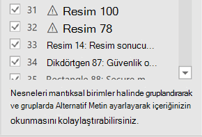 Okuma Sırası bölmesinin en altında bir ipucu görünür.