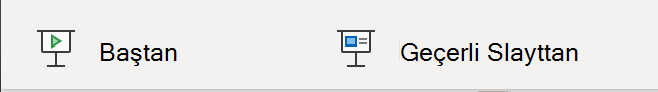 Web için PowerPoint'te sunuyu başlatmak için kullandığınız düğmeler.