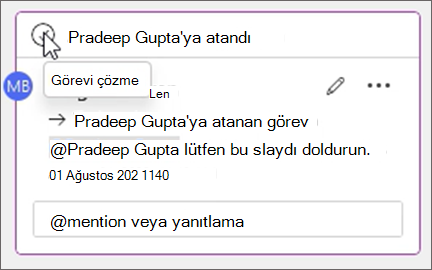 Açıklamanın gövdesinde yer alan görevi çöz düğmesi.