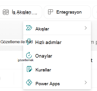Onayları Yapılandır seçeneğinin bulunduğu açılan menüyü gösteren ekran görüntüsü.