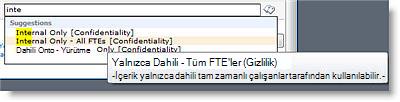 Açıklayıcı metin, kullanıcıların doğru terimi seçmesine yardım eder.