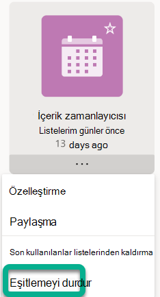 Menüde Eşitlemeyi durdur'u seçin.