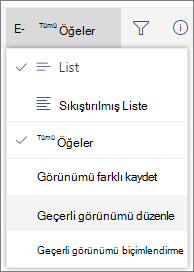 Görünüm seçenekleri menüsünü değiştir