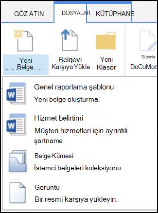 SharePoint’te özelleştirilmiş içerik türleriyle Yeni Belge menüsü