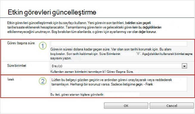 Etkin görevler için değişiklik formu