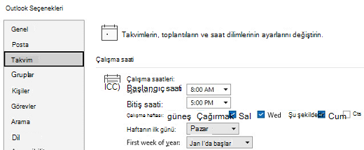 TCalendarCalendar Çalışma saati seçenekleri ekran görüntüsü