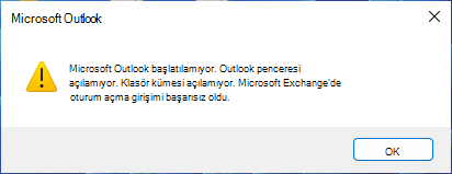 Outlook'un başlatılamadığını belirten hata iletisi