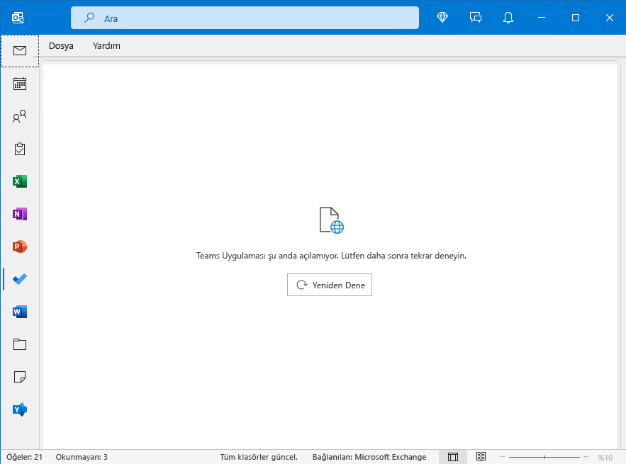 Teams uygulaması açılamıyor hatasını gösteren Outlook penceresinin resmi