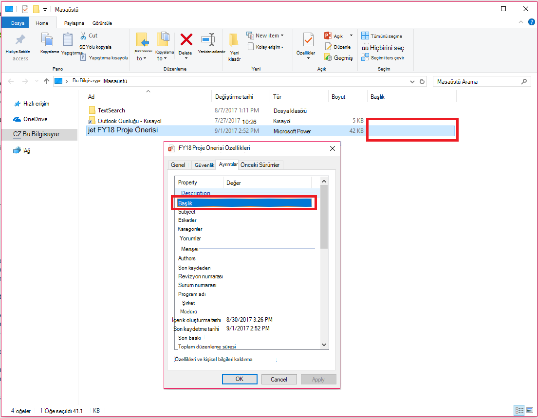 Windows'ta Office Belgesi Özellikleri Dosya GezginiDosya GezginiDURUM