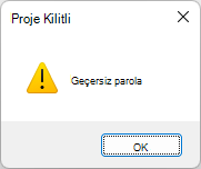 Geçersiz parola hatasının ekran görüntüsü