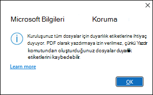 Microsoft Bilgi koruması PDF'ye izin verilmiyor hatası