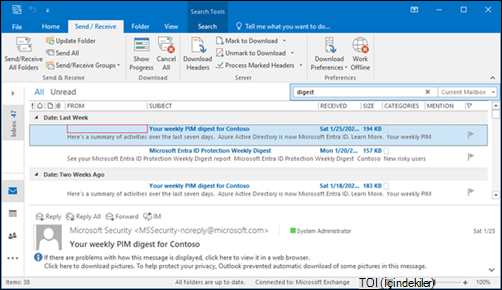 Outlook 2016Outlook 2016 aramada boş sütundan