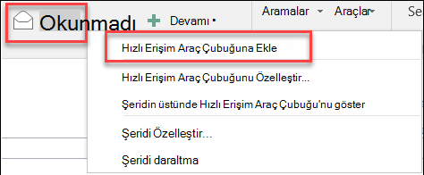 Outlook hızlı erişim araç çubuğuna ekleme