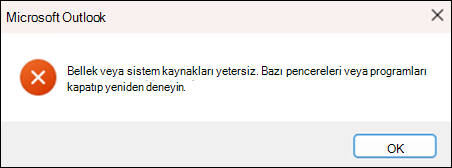 Outlook yetersiz bellek hatası