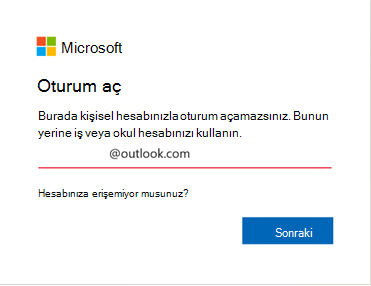 Outlook oturum açma hatasının ekran görüntüsü