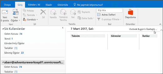 Outlook Bugün görünümü penceresi boş