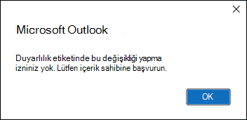 Outlook'ta duyarlılık etiketi uygularken izin hatası