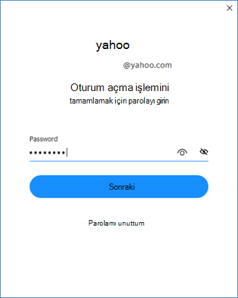 Yahoo Outlook kurulum ekranı iki - parolayı girin
