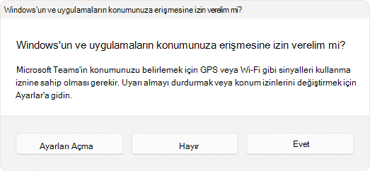 Kullanıcıdan bir uygulamanın konuma erişmesine izin vermesini isteyen istemin ekran görüntüsü.