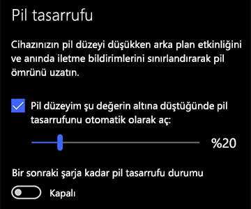 Pil tasarrufu ayarları resmi
