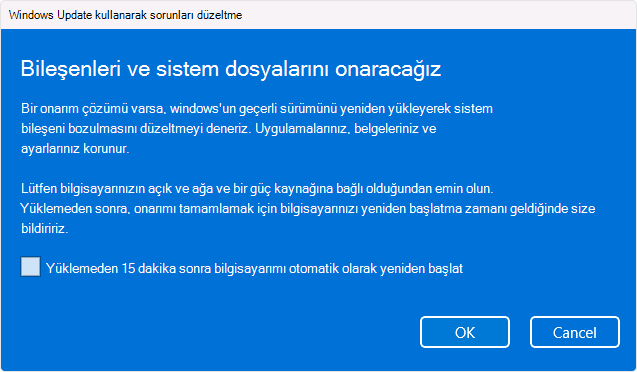 Windows Update yeniden yükleme seçeneğinin ekran görüntüsü.