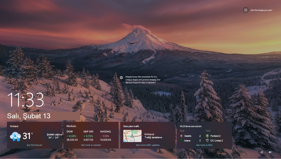 Windows 10 kilit ekranının ekran görüntüsü.