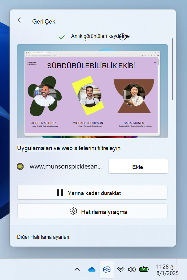 Sistem tepsisini geri çağırma simgesinden hızlı ayarların ekran görüntüsü