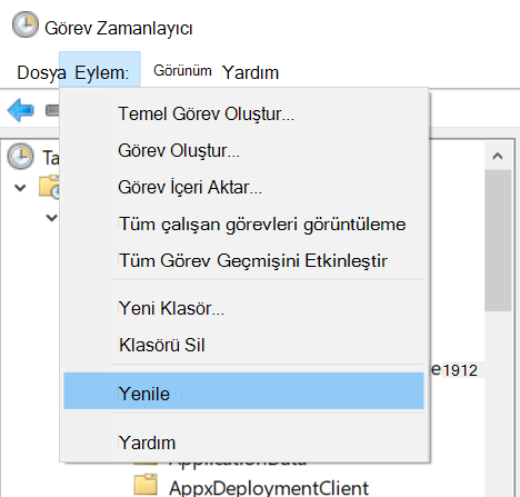 Görev Zamanlayıcı'da Eylem > Yenileme'yi seçme.