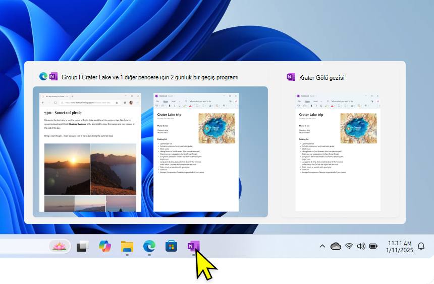Bir Tutturma Grubunu gösteren görev çubuğunun ekran görüntüsü.