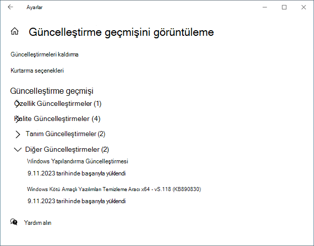 Güncelleştirme Geçmişi