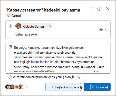 Web için Microsoft Word'da Copilot tarafından oluşturulan bir özet içeren Word belgesi paylaşma.