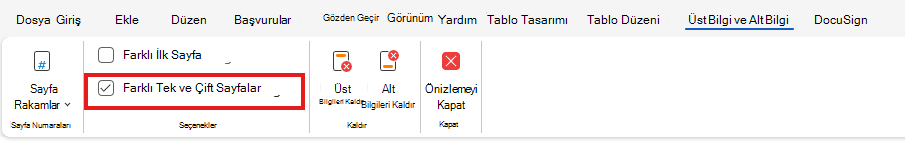 s&f farklı tek ve çift sayfalar