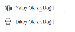 Nesneleri Hizala'nın yatay ve dikey hizalama seçeneklerini gösteren ekran görüntüsü.