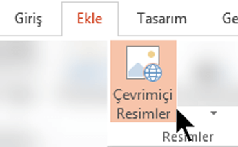 Araç çubuğu şeridinde Ekle’yi ve sonra da Çevrimiçi Resimler’i seçin