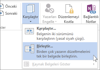 Karşılaştır menüsündeki Birleştir komutu