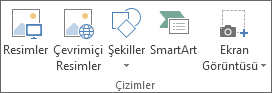 Excel'de Ekle sekmesindeki Çizimler grubu
