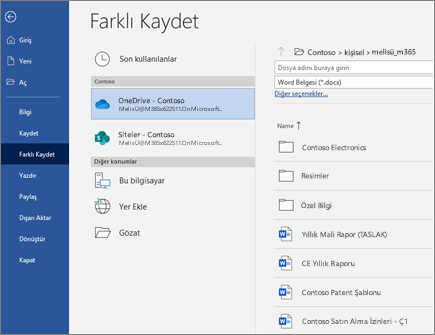 Word dosyasını buluta kaydetme