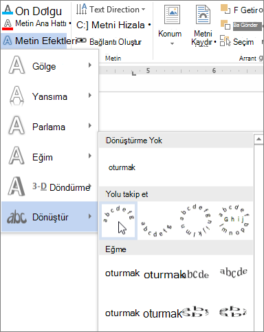 Eğri dönüştürme metin efekti seçme