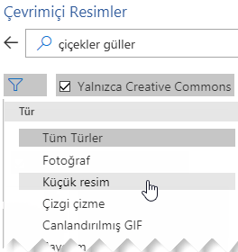 Filtre düğmesini ve ardından Küçük Resim'i seçin