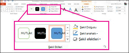 Şeritte Şekil Stilleri komutları