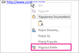 Sağ tıklatma menüsü, Köprüyü Kaldır