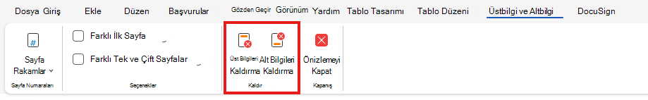 Web'de üst bilgi veya alt bilgiyi kaldırma