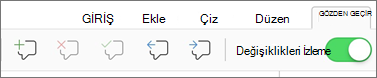 Gözden Geçir sekmesi Açıklamalar menüsü