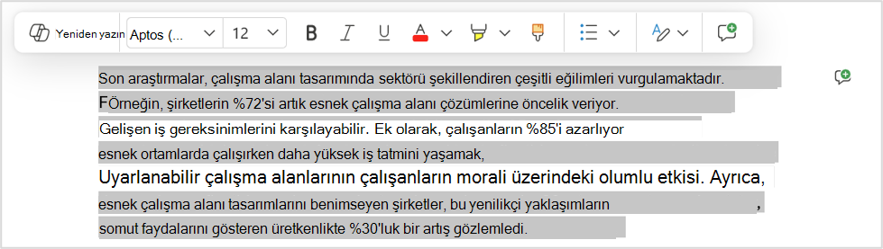 Belirli bir metinde hızlı değişiklik için yeniden yazma seçeneği.