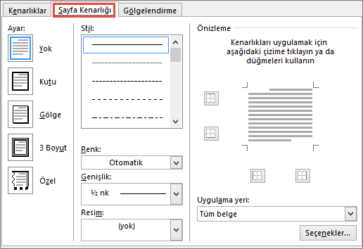 Word 2010 Page Border tab of Borders and Shading dialog box